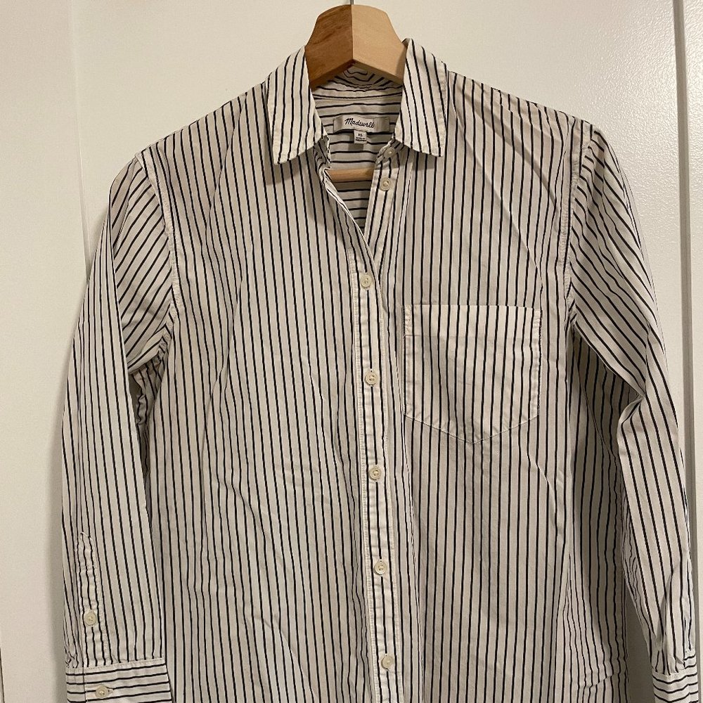 Madewell White & Grey Striped Collared Button Down Shirt - Size XS